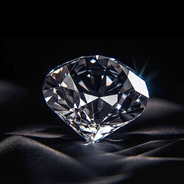 A diamond is on a black background with the sun shining on it.