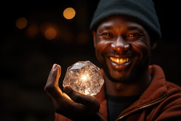 diamond mine with a rough diamond held