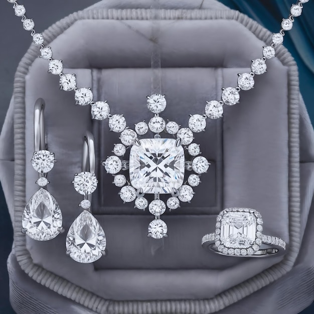 a diamond necklace is set in a diamond case