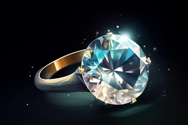 A diamond ring is on a black background