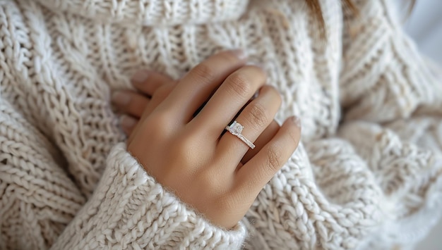 Photo diamond ring on a knitted sweater