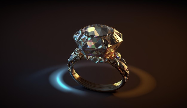 A diamond ring with blue light on it