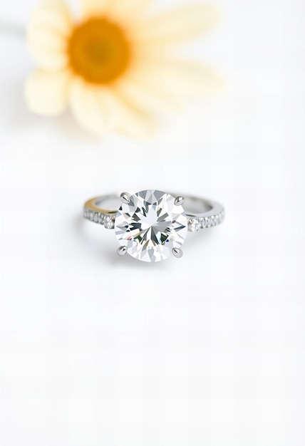 a diamond ring with a flower in the middle