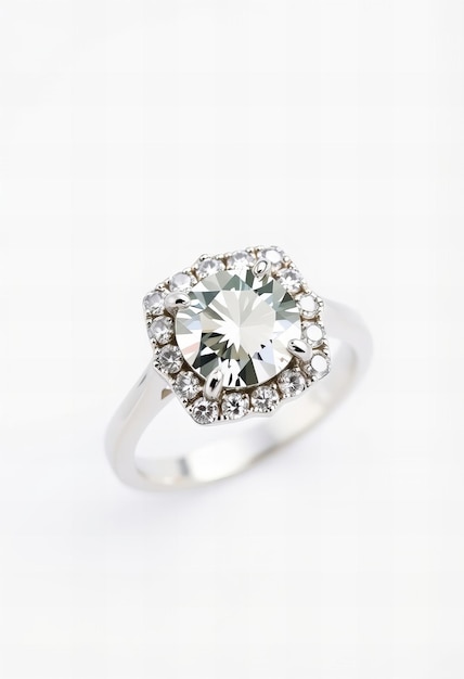 a diamond ring with a white diamond and diamonds