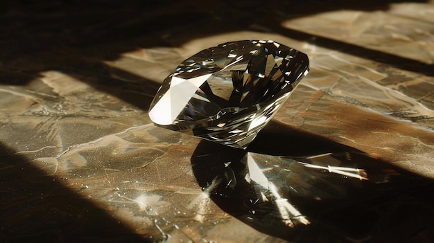 Photo a diamond ring on a wooden surface with sunlight shining on it