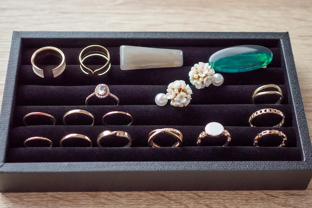 Diamond rings in jewelry box