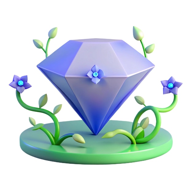 a diamond sculpture with flowers and a diamond on it