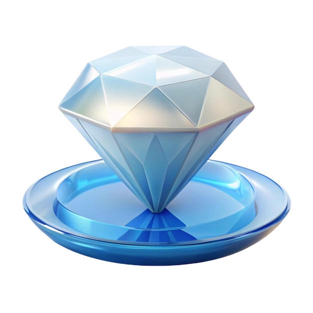 a diamond sits on a small round stand with water