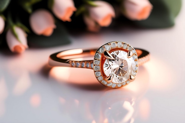 Diamond Vintage Engagement Ring Product Photo White Background Soft Lighting Beauty and Fashion