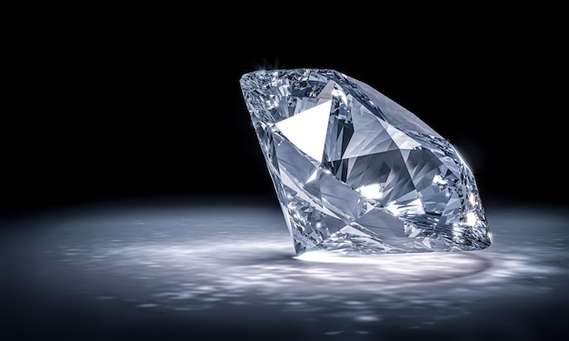 Diamond with reflections on black. 3d render