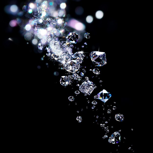 Photo diamonds falling against dark background