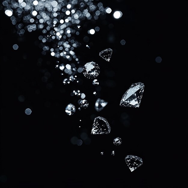 Photo diamonds falling against dark background