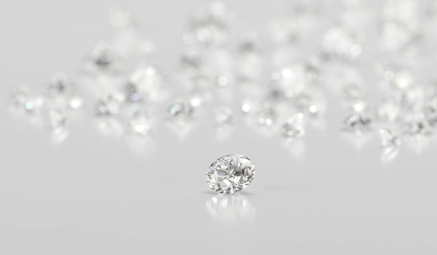 Diamonds group placed on glossy background 3d Rendering Soft Focus