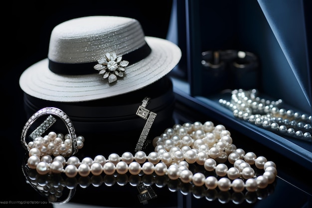 Diamonds pearl necklaces and luxurious accessories accompanied by designer handbags and shoes