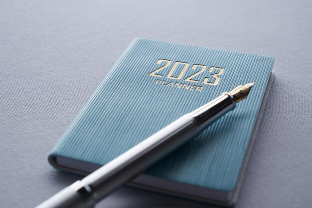 Diary 2023 and silver fountain pen