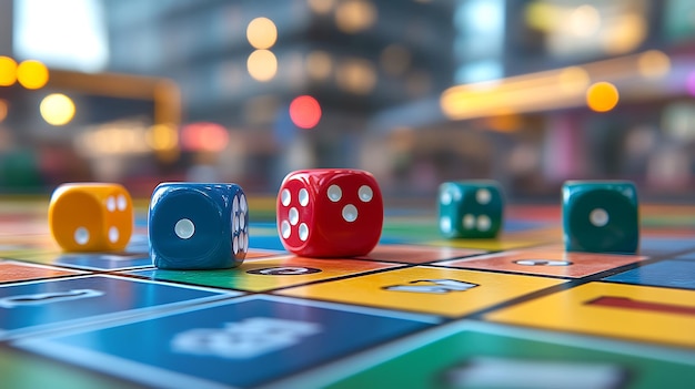 Dice on a Board Game Close Up With Blurry Background