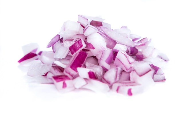 Diced Red Onion isolated on white