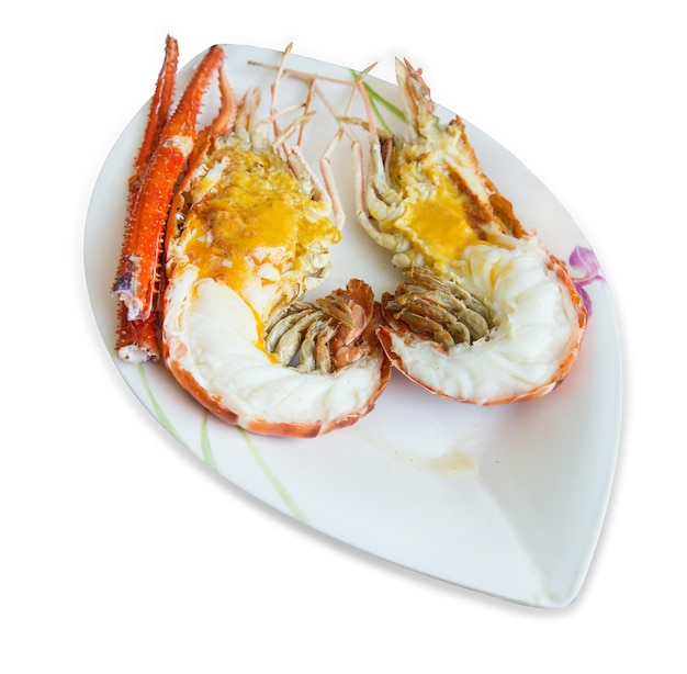 Die cut of big Grilled River Prawns on white isolated