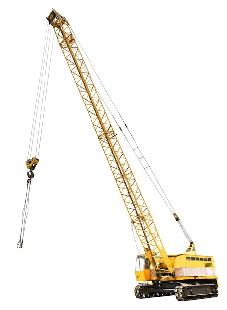 Diesel electric yellow crawler crane isolated