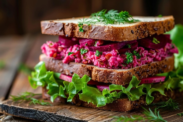 Diet sandwiches with beet root hummus