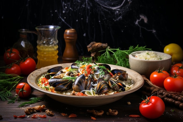 Dietary salad with mussels