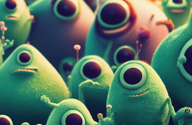 Different bacteria character germs aliens monster group that make humans sick cute virus monster por