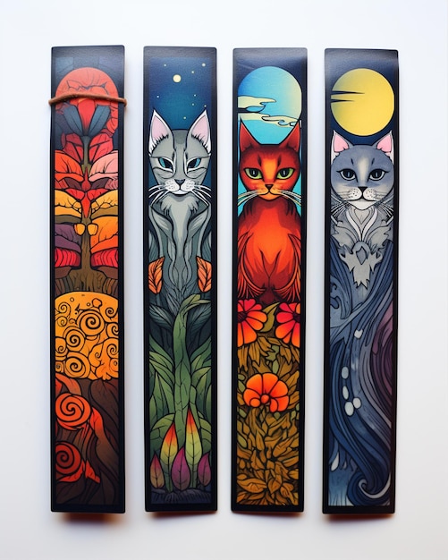 Photo different bookmarks with cartoon cats