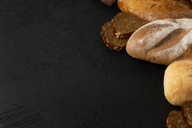 Different bread gluten free rye multigrain on a black background