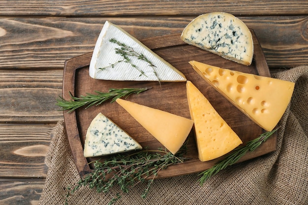 Different cheeses on table Fresh dairy products