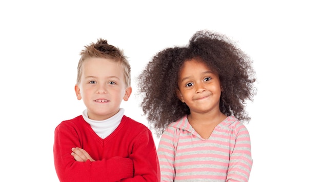 Different children  looking at camera isolated on a white background