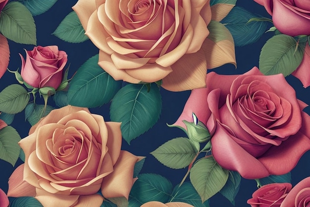 Different color Roses Floral Seamless Patterns