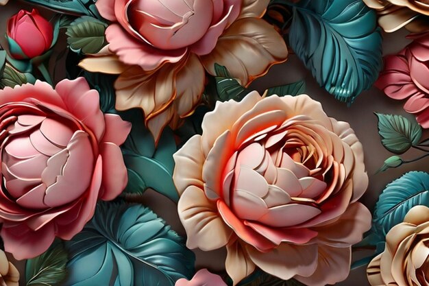 Different color Roses Floral Seamless Patterns