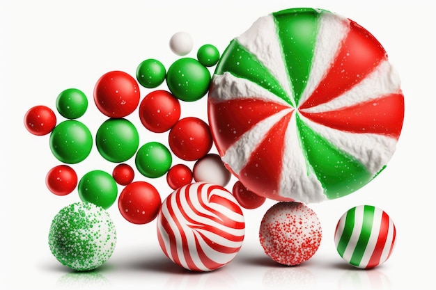 Different colored candies on a white background