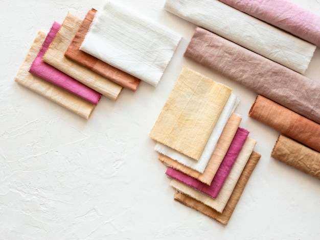 Different colored cloths arrangement with natural pigments