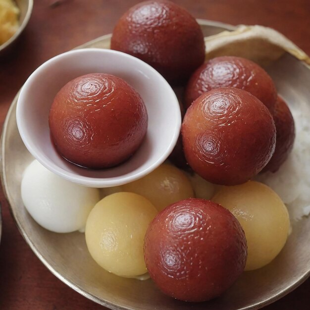 Photo different colored fruit are on a plate with a white bowl