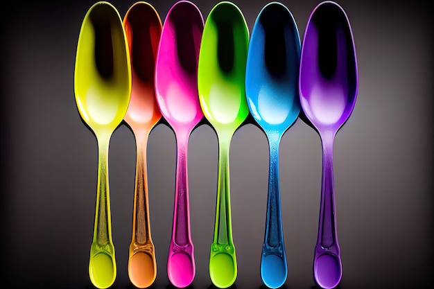 Different colored plastic spoons Generative Ai