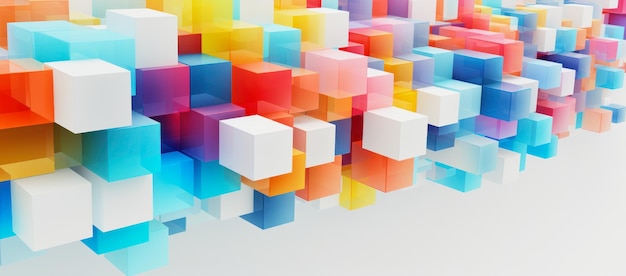 different colored squares in 3d on white background