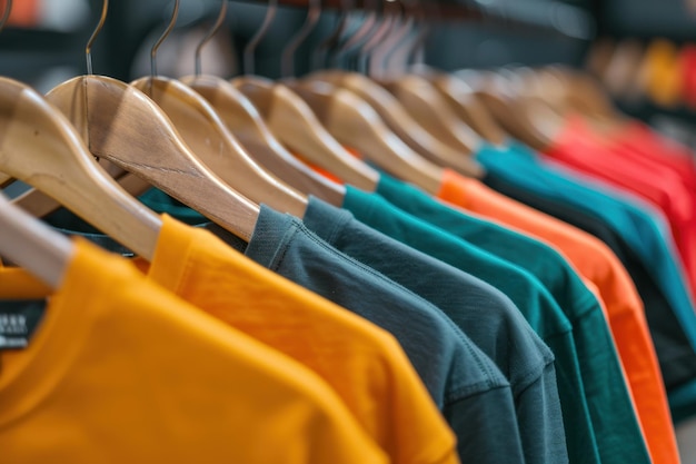 different colored TShirts on hangers