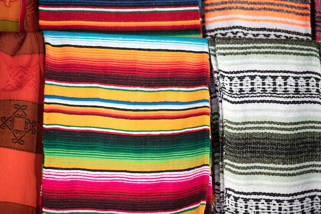 Different colors mexican fabric close up detail