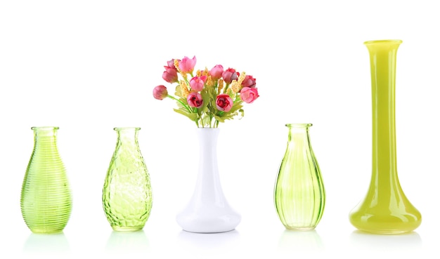 Photo different decorative vases isolated on white