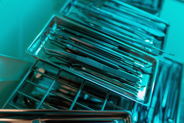 Different dental instruments and tools in a dentists office