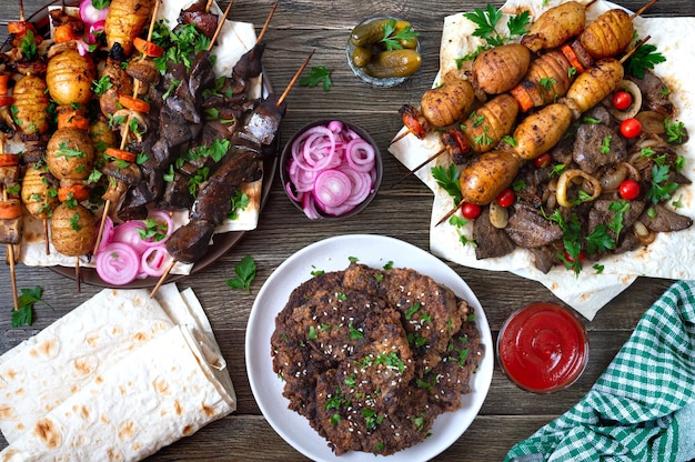 Different dishes of liver kebab