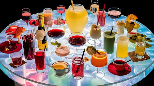 Different drinks on light table