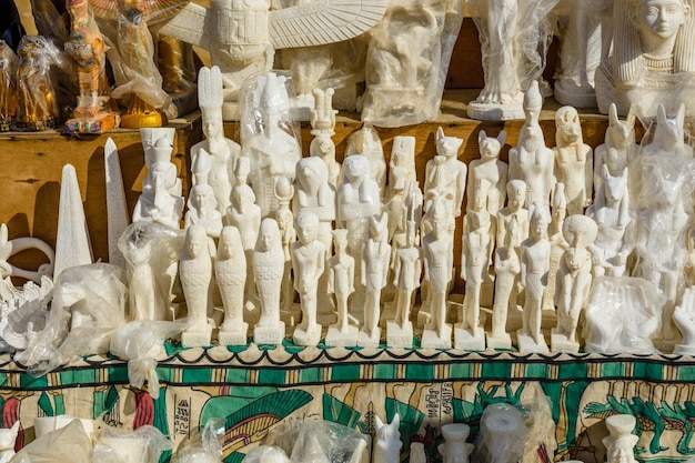 Different egyptian souvenirs for sale in a street shop