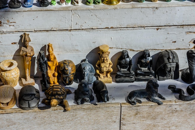 Different egyptian souvenirs for sale in a street shop