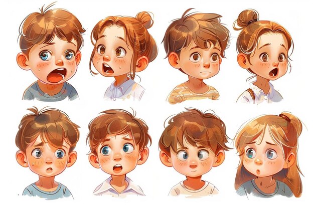 Photo different expressions of boy and girl isolated characters