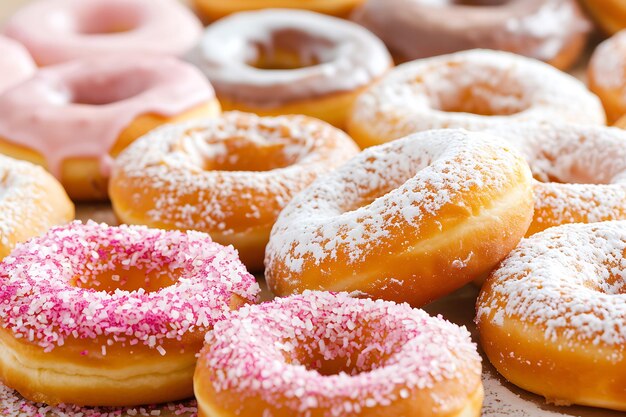 Different fresh donuts closeup