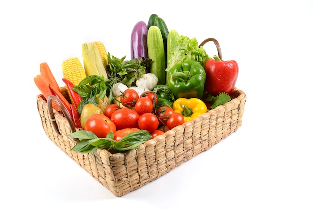 Different fresh organic vegetables for healthy on wood background.