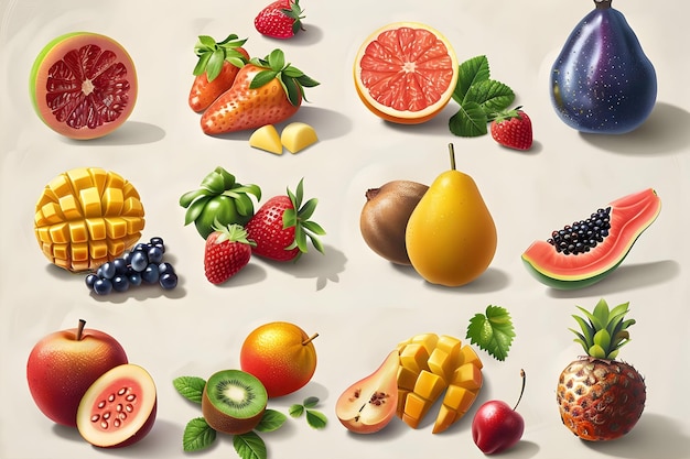 Different Fruit Icons Each Type Uniquely Symbolized For Clarity