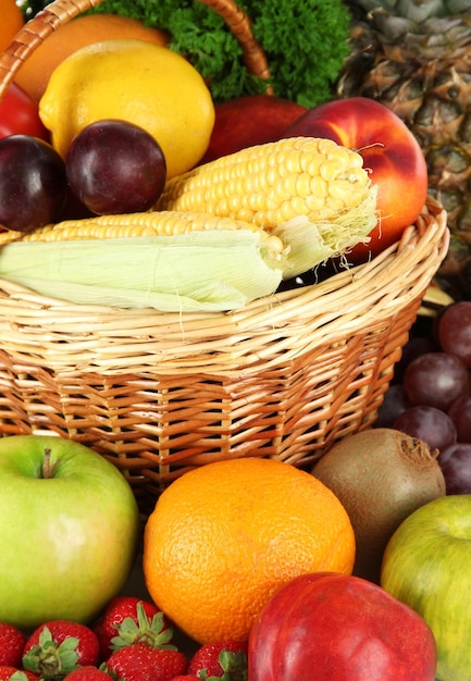 Different fruits and vegetables closeup